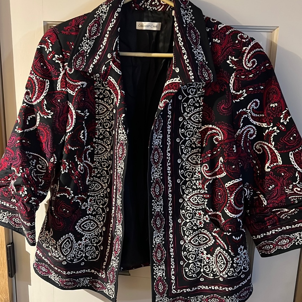 Coldwater Creek short jacket.Slightly gathers sleeve Paisley bandanna